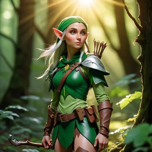 Prompt: Elf ranger in a mystical forest around sunlight