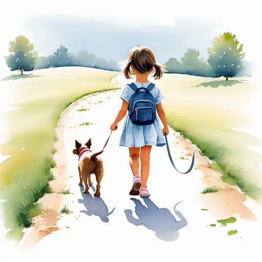 Prompt: white background,simple background, A little girl is walking her dog, facing the camera, slowly approaching, with high definition and quality,