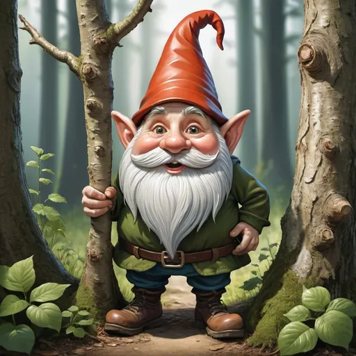Prompt: full length portrait of a forest gnome peeking