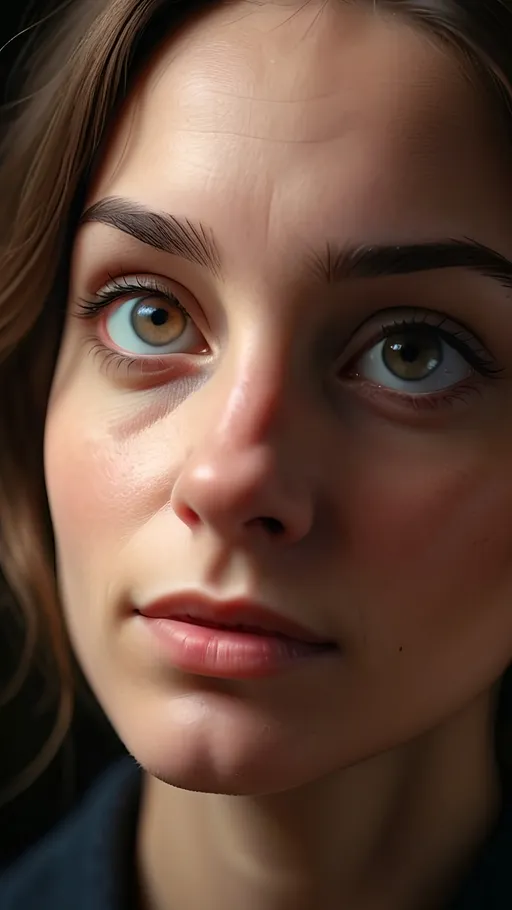 Prompt: close-up portrait of a French woman, (25 years old), (dramatic low moody lighting), soft shadows enhancing features, (cinematic feel), reflective and serene yet intense gaze, (beautiful) facial features, subtle hints of quiet mystery, subtle smile, backdrop with blurred dark tones, (4K quality), ultra-detailed with smooth textures, emotional ambiance capturing a allure and depth.