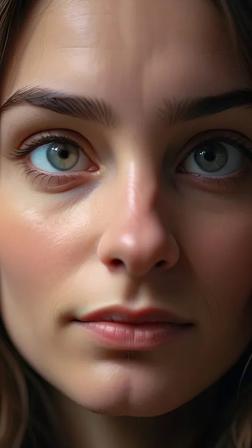 Prompt: close-up portrait of a French woman, (25 years old), (dramatic low moody lighting), soft shadows enhancing features, (cinematic feel), reflective and serene yet intense gaze, (beautiful) facial features, subtle hints of quiet mystery, subtle smile, backdrop with blurred dark tones, (4K quality), ultra-detailed with smooth textures, emotional ambiance capturing a allure and depth.