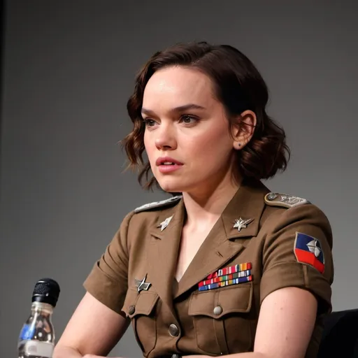 Prompt: Daisy Ridley is giving a WWII lecture