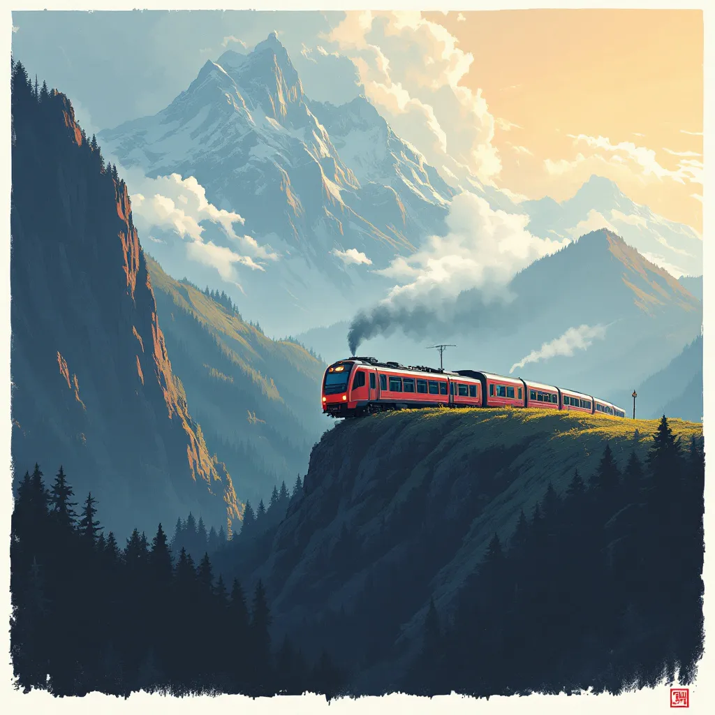 Prompt: Train on the hill