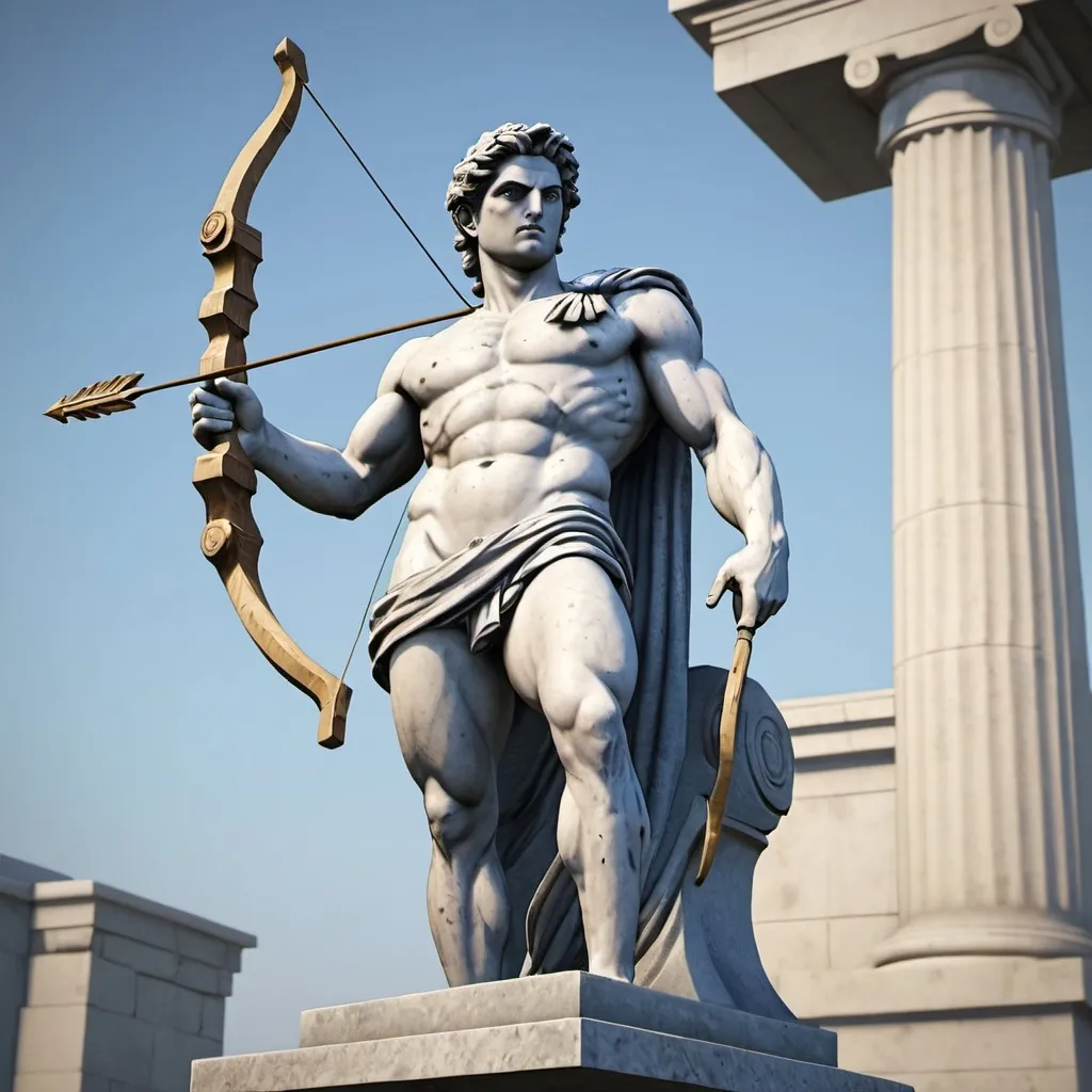 Prompt: a grey-blue granite stone statue of the greek god Apollo holding a bow & arrow standing on a pedestal
now integrate GTA 5 roleplay ideas
