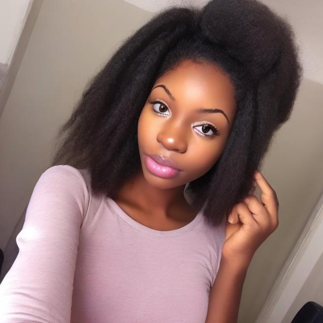 Prompt: feminine, pretty, young looking, cute, long natural hair, girly, black girl, natural