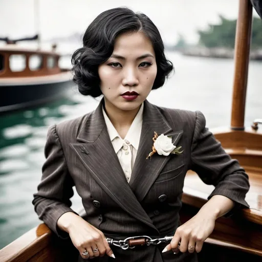 Prompt: ASIAN female gangster 1930s on a boat
