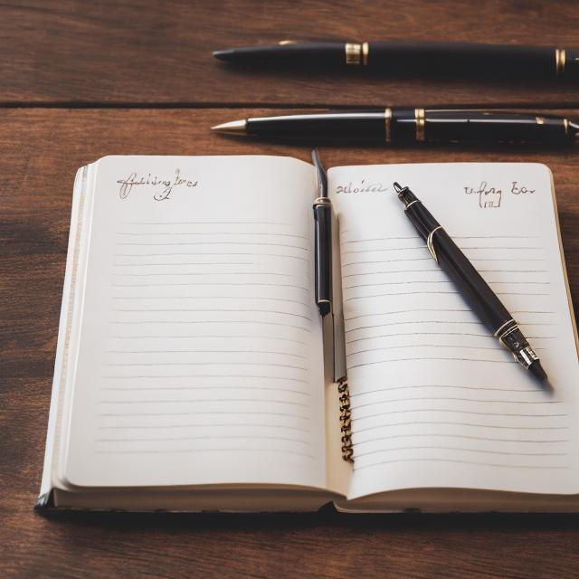 Prompt: a journal with writing on it on a desk with a pen and a hand