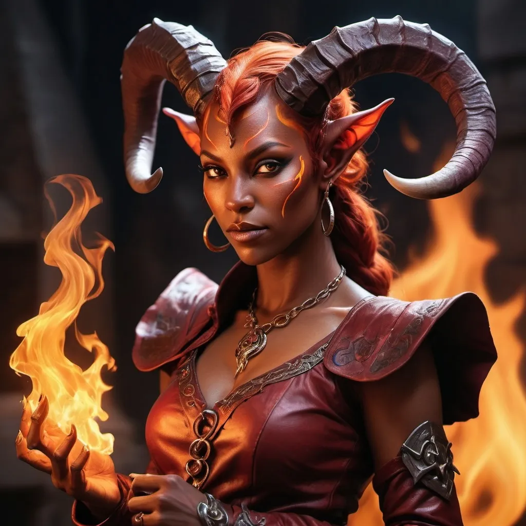 Prompt: hyper-realistic Tiefling character with fire hands, fantasy character art, illustration, dnd, warm tone