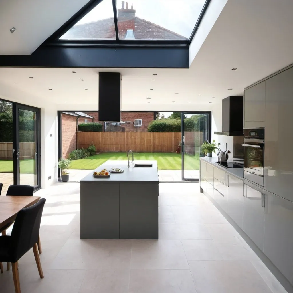 Prompt: Modern kitchen extension to a semi detached house in england