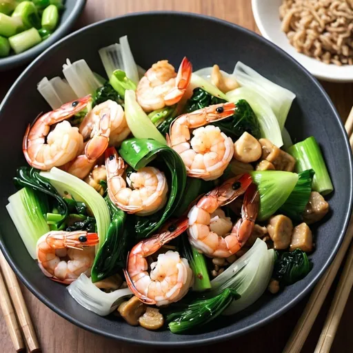 Prompt: Stir-fried shrimp with bok choy

