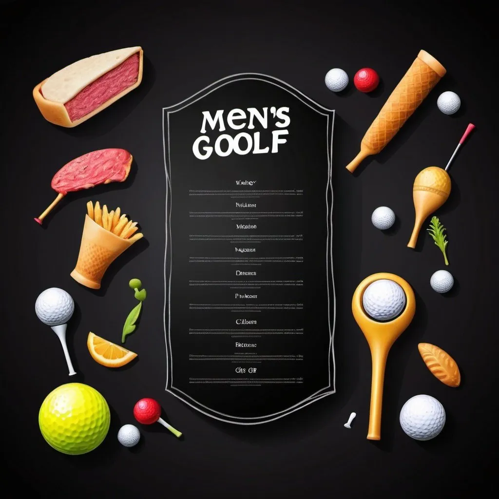 Prompt: funny dark background golf with menu foods