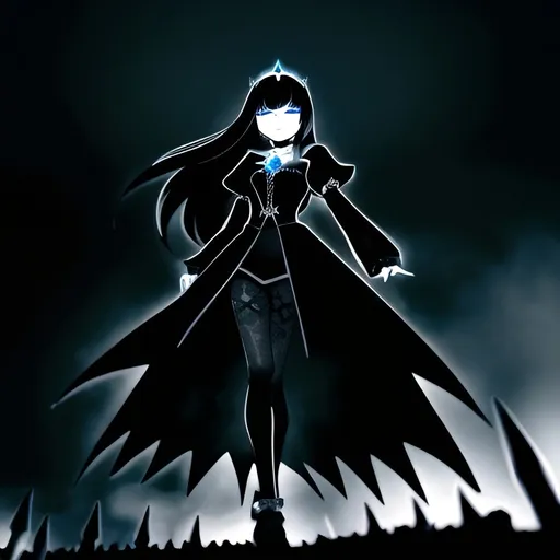 Prompt: A young woman with mesmerizing blue eyes and a soft complexion strides confidently through a dimly lit urban landscape, her flowing black hair adorned with striking red highlights that glint under the faint glow of the city lights. Clad in intricate gothic clothing, including delicate arm sleeves that flutter with her movements, and gothic leggings. she exudes an air of both mystery and elegance. The cobblestone streets are slick from a recent rain, reflecting the vibrant colors of nearby graffiti. A light fog swirls around her ankles, enhancing the scene's ethereal quality, while the silhouettes of towering buildings loom above, shrouded in shadows. The atmosphere is both captivating and slightly foreboding, perfect for a dark fantasy concept art illustration.