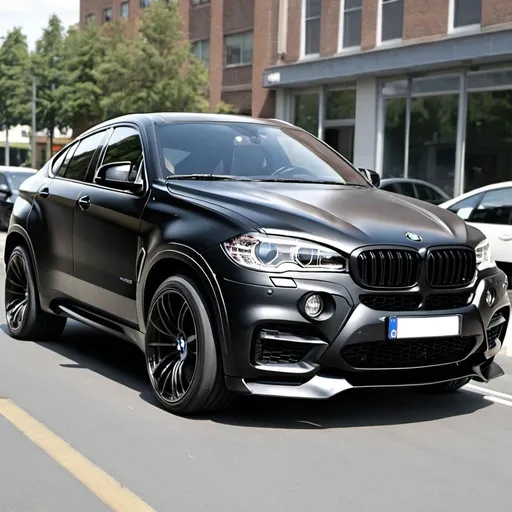 Prompt: A bmw x6 model 3
 pack m in black with a lot of custom things
