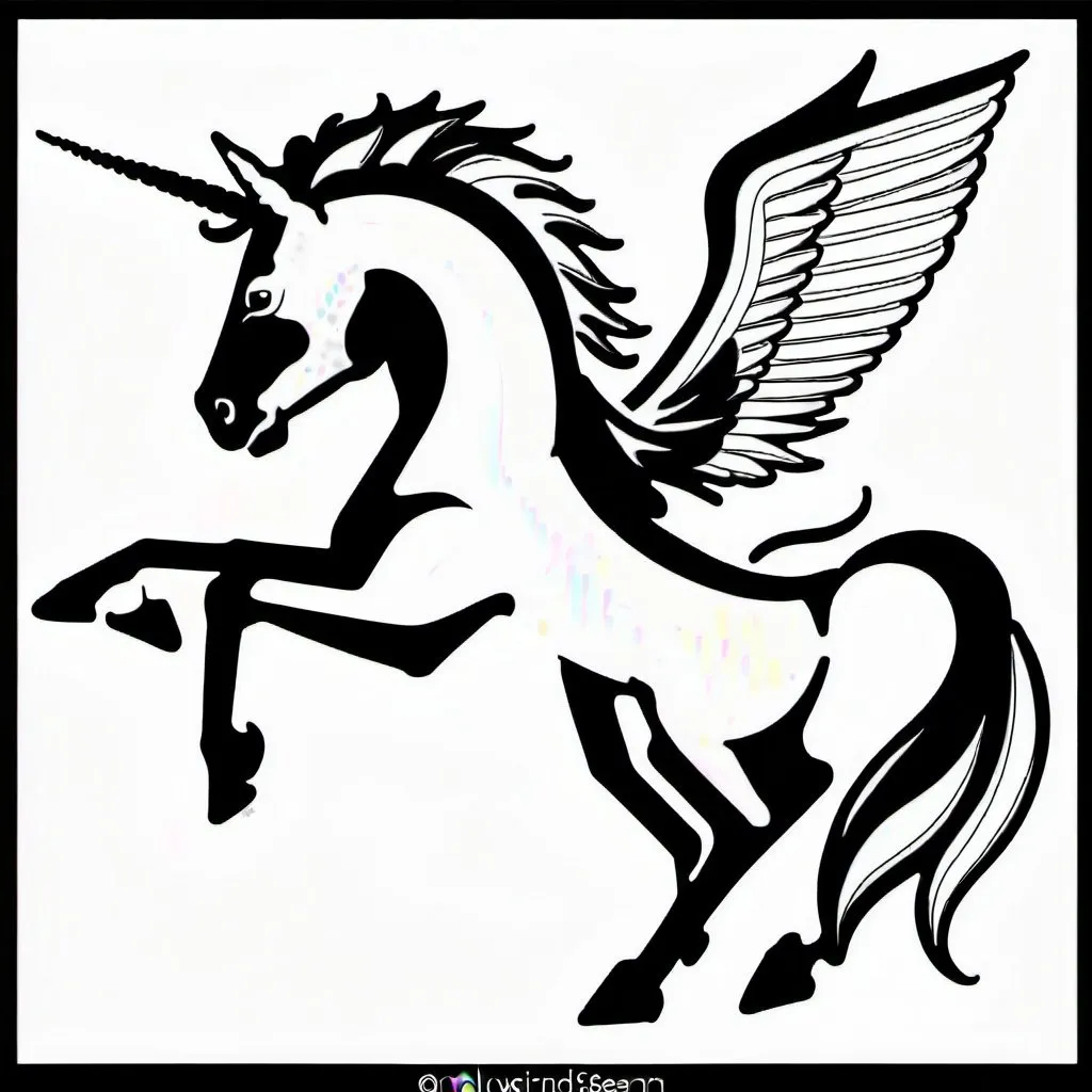 Prompt: unicorn seahorse Pegasus simple coloring page black and white