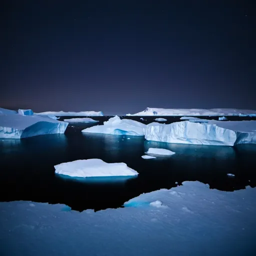 Prompt: Antarctica ice land at night very dark