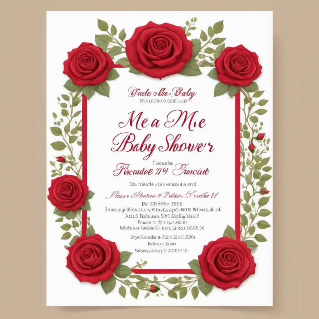 Prompt: Create me a baby shower invitation card for baby on the way include a Bible scripture include red rose flowers white background 