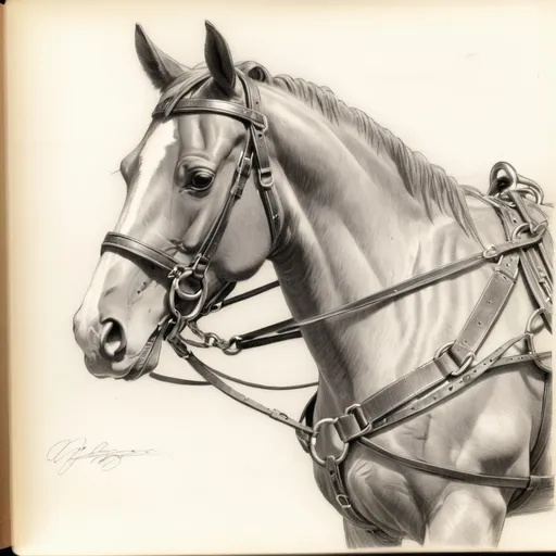 Prompt: pencil sketch of a horse harness
