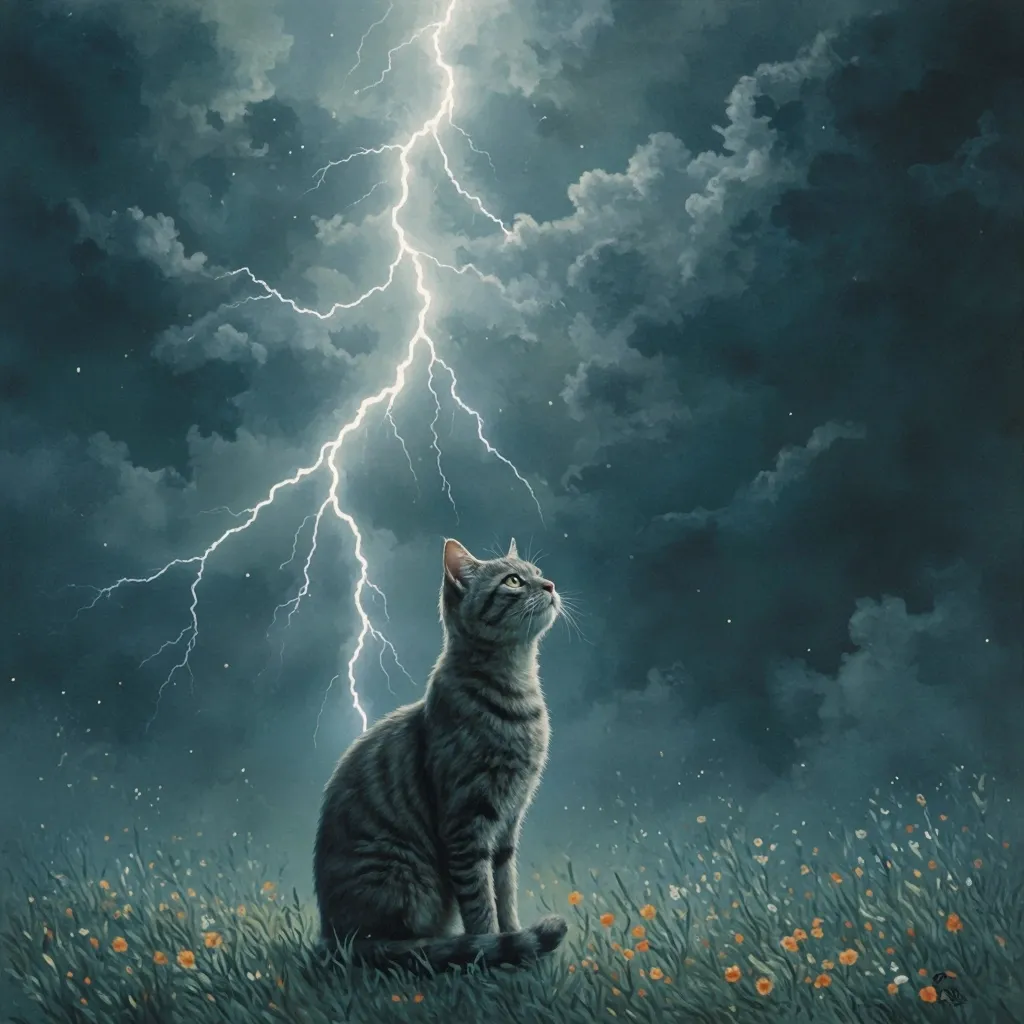 Prompt: Un chat à côté d'un éclair