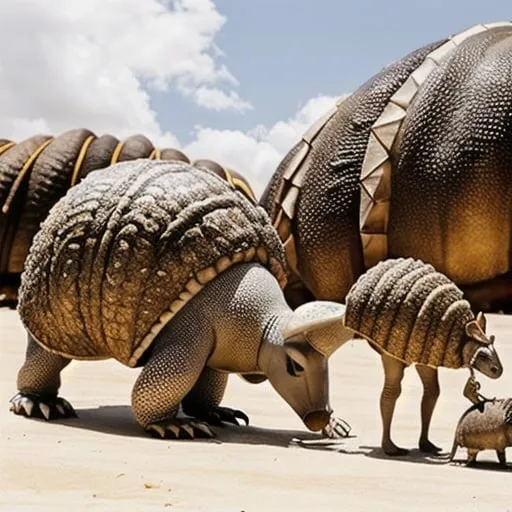 Prompt:  Giant Armadillo and a Giant camel eating ice cream