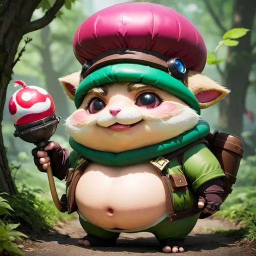 Prompt: teemo from league of legends, obese, inflate hit

