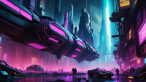 Prompt: futuristic city ​​being destroyed. Full perspective, cyberpunk, neon colors, HD