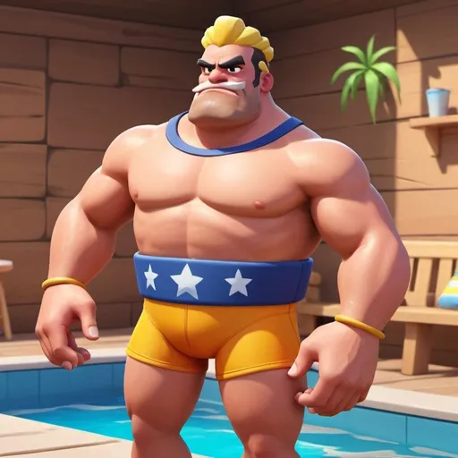 Prompt: el primo from the mobile game brawlstars wearing tight swimsuit