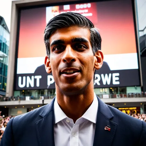 Prompt: /imagine prompt: Prime Minister Rishi Sunak stands at a podium in a bustling city square, surrounded by a diverse crowd, his words projected on large screens above, emphasizing unity and progress, Photography, DSLR camera with a 50mm prime lens, --ar 16:9 --v 5