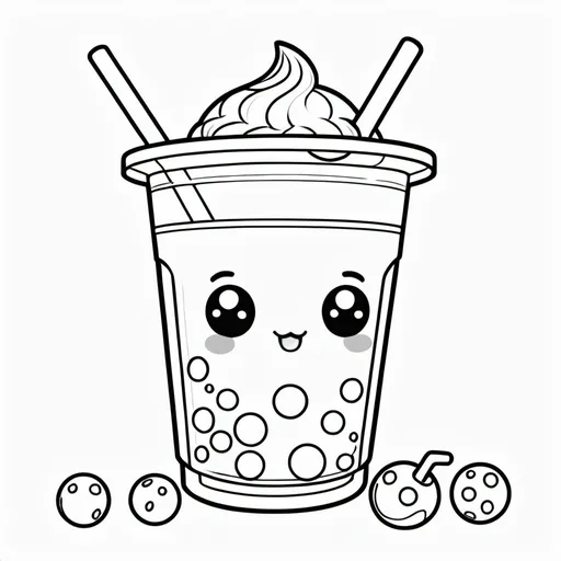 Prompt: A Kawaii Boba tea, Kids Coloring book, B&W coloring book page, b&w lineart kawaii style fashion, minimalist style, white background, full body, picture, coloring book style on white background, well composed, clean coloring book page, No dither, no gradient, strong outline, No fill, No solids, vector illustration