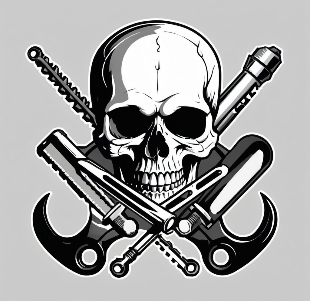 Prompt: skull with a wrench and drill 