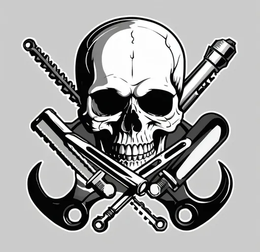 Prompt: skull with a wrench and drill 