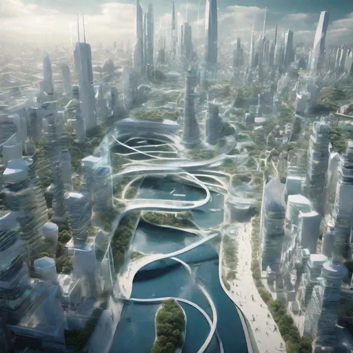 Prompt: A future city where the data is like air