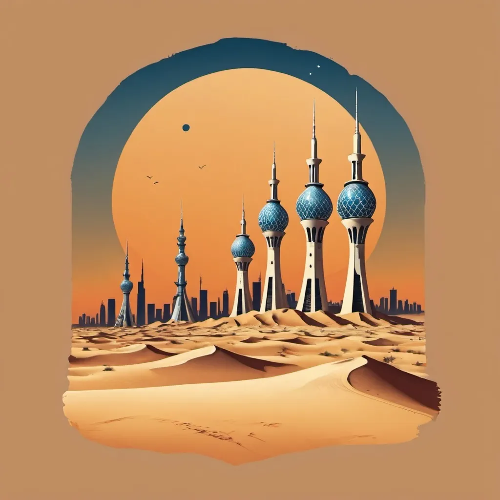 Prompt: DESERT WTIH KUWAIT TOWERS 

