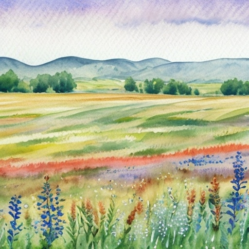 Prompt: open field with wildflowers watercolor