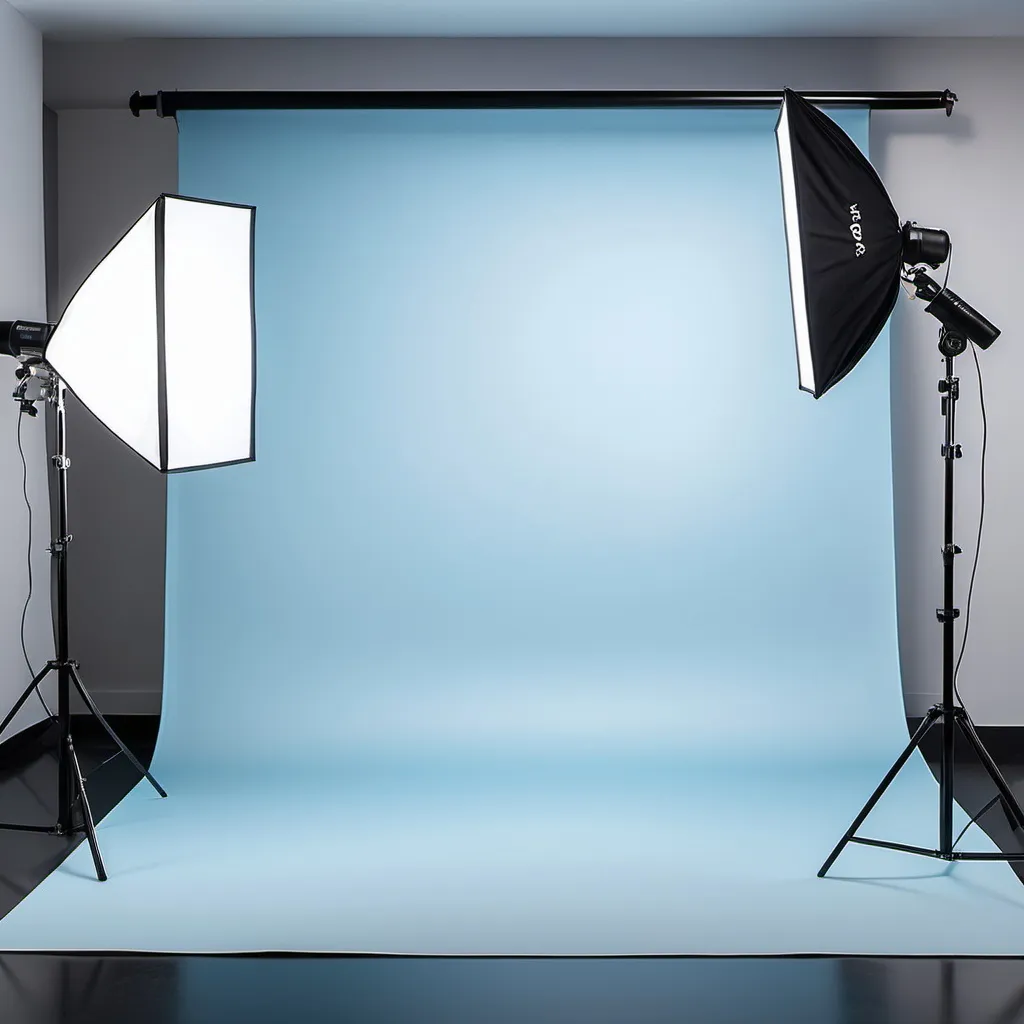 Prompt: Create a phot o studio with light blue backdrop
