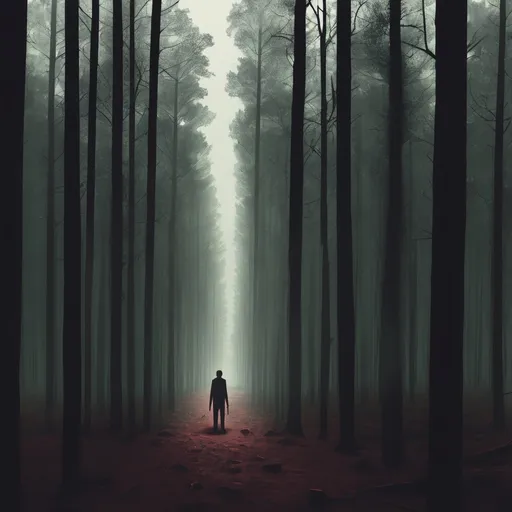 Prompt: A forest like place, for a book cover about a serial killer and secrets