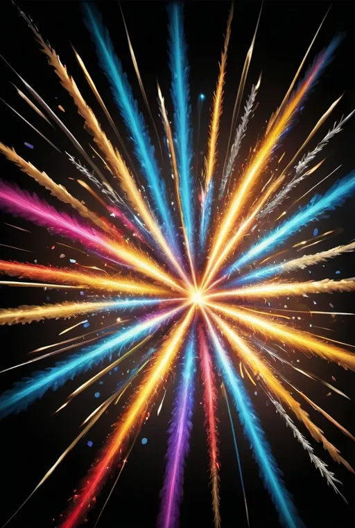 Prompt: Vibrant digital artwork of a mesmerizing sparkler, striking colors, dynamic movement, high-quality detail, digital painting, intense brightness, vibrant sparks, energetic swirls, colorful burst, celebratory atmosphere, best quality, highres, ultra-detailed, digital art, vibrant colors, dynamic movement, celebratory, energetic, intense brightness