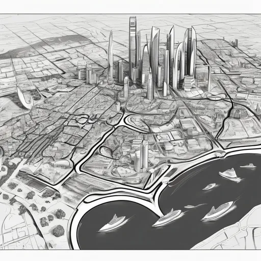 Prompt: Abu Dhabi city land mark map image cartoon black and white