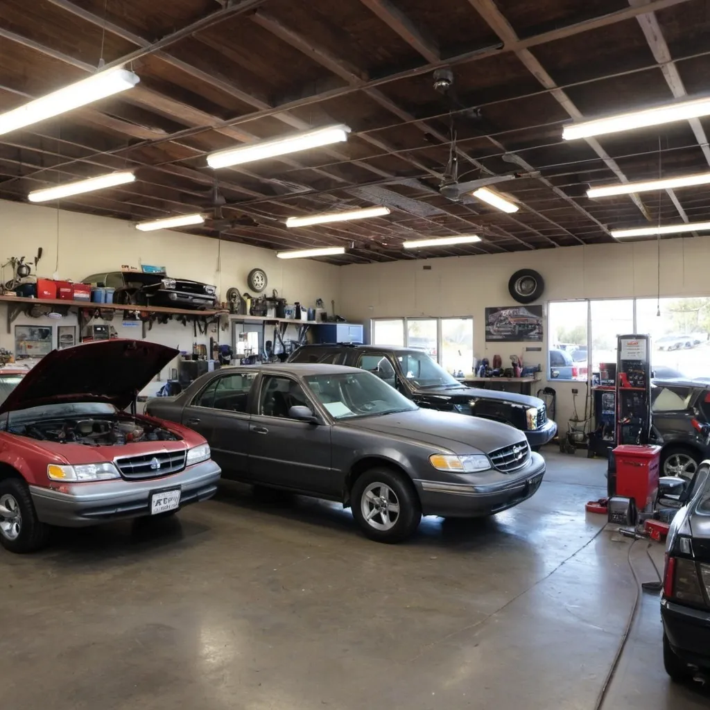 Prompt: Inside of a somewhat modern automotive mechanic shop in a low income community
