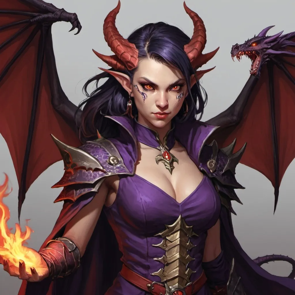 Prompt: Female, Half dragon, half demon, dnd, warlock