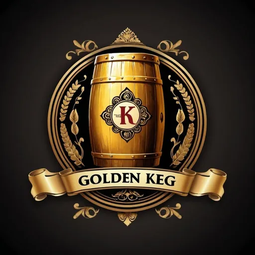 Prompt: advertisement Banner, A Golden Keg symbol, "The Golden Keg" brand name