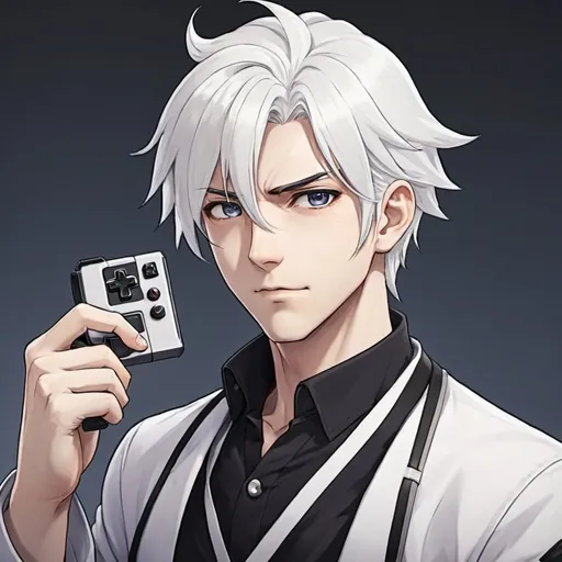 Prompt: anime, white-hair, gaming, man