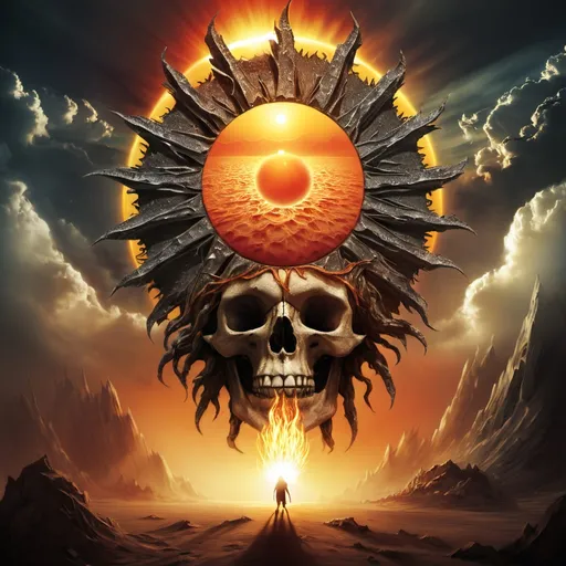 Prompt: Create album art for a metal song called Signs of the Sun.