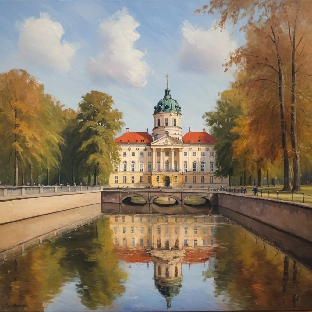 Prompt: A painting of Charlottenburg Castle.  The style of the painting is Impressionist.  The quality of the painting is high.
 