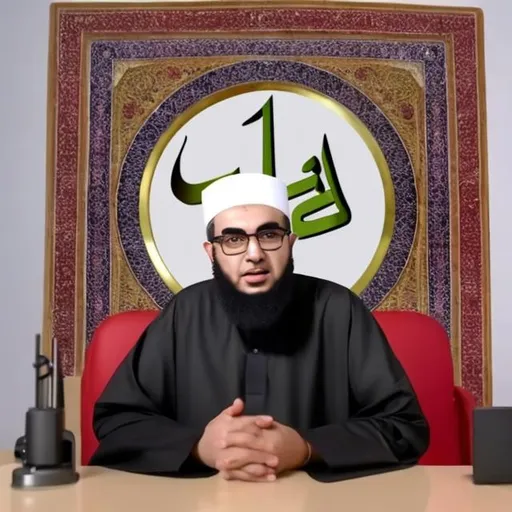 Prompt: Islamic scholar sit in yt studio facing camera