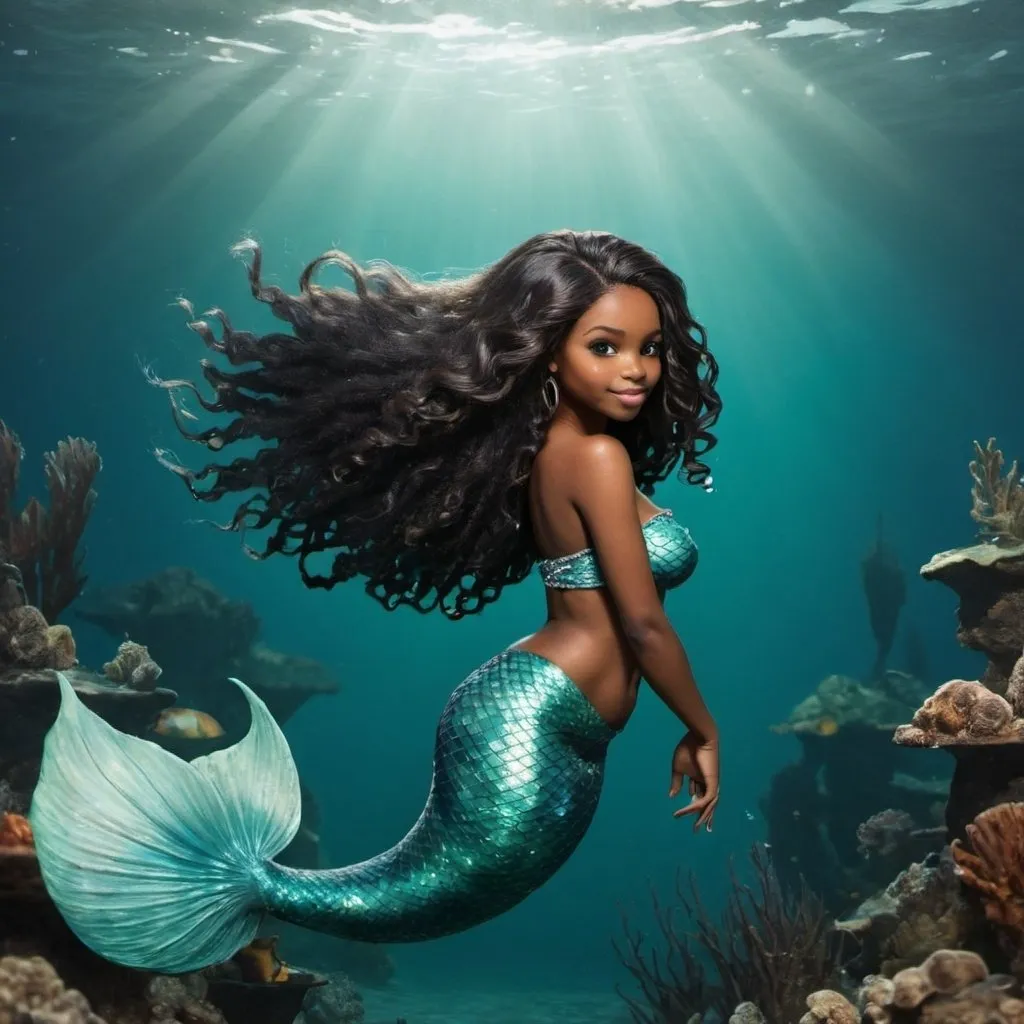 Prompt: African American mermaid with tail