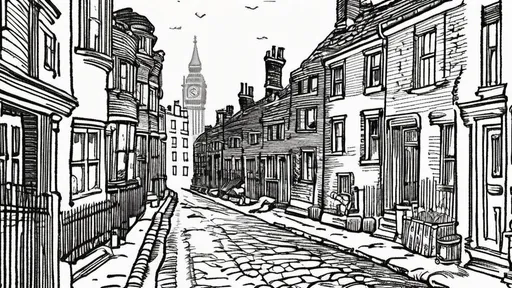 Prompt: A 19th-century London street at dusk, with gas lamps flickering and cobblestone roads. A modest apartment building with a window glowing warmly. A young man (Arthur) inside, reading a book by candlelight.