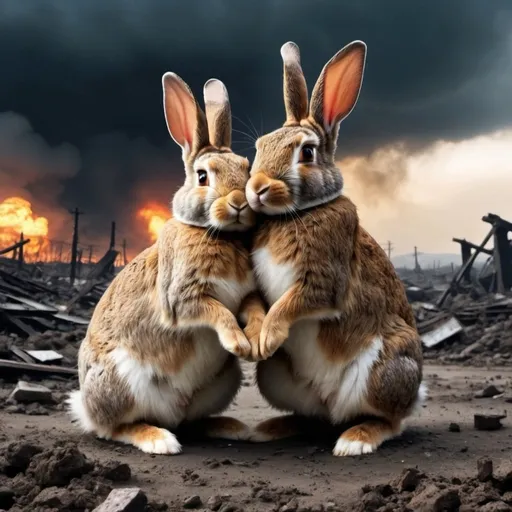Prompt: A rabbit mating in an apocalypse