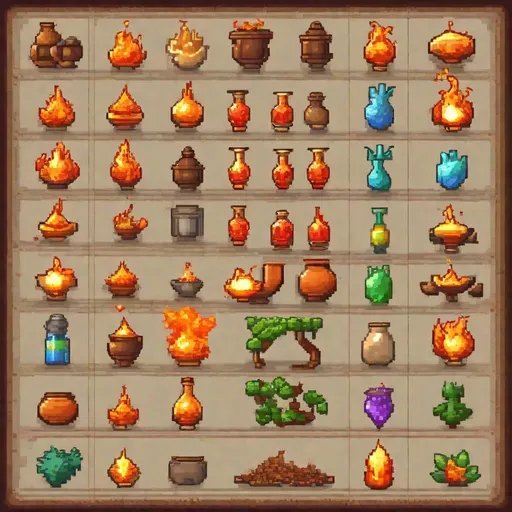 Prompt: Generate a 64* 64 pixel art sprite for a fiery ingredient spirit in the alchemy game. 