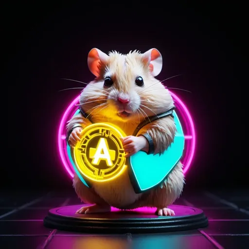 Prompt: Hamster Kombat  dont like NotCoin.
3D format in neon