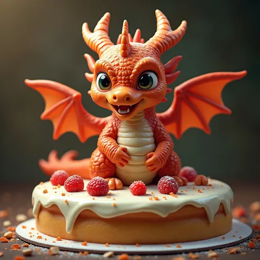 Prompt: Dragon with cake